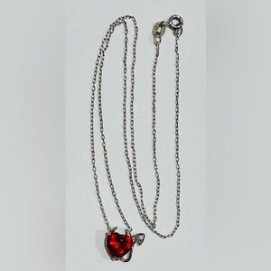 Cute Devil Sterling Silver Red Stone CZ Pendant Necklace Valentines Day